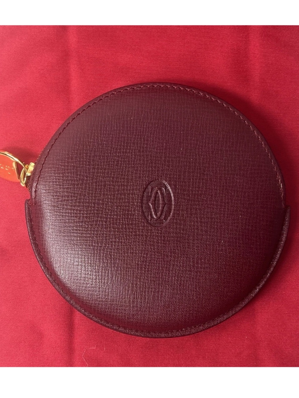 Must de Cartier Coin Case Round Zipper Authentic Mini Wallet Bordeaux Leather